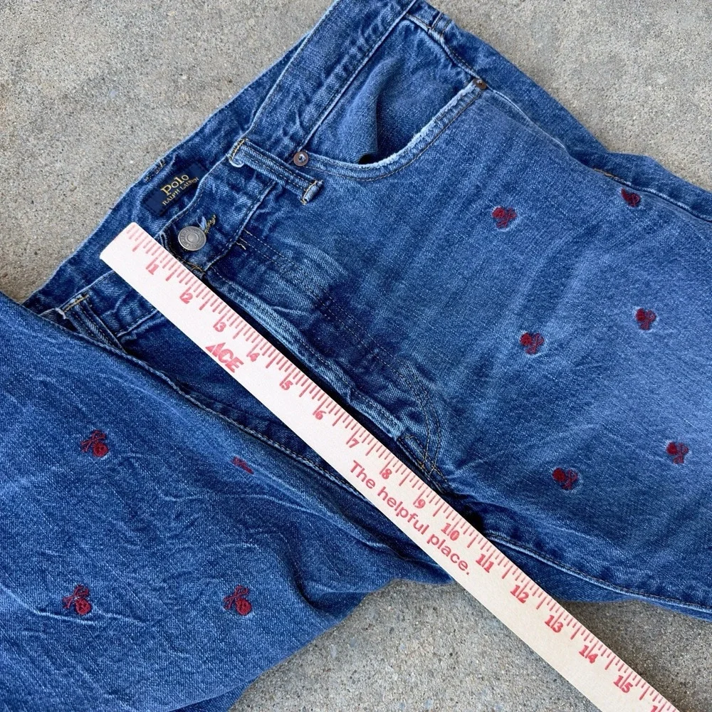Polo‎ Ralph Lauren Blue Sullivan Slim Skull Crossbones Embroidered Jeans - 34x30